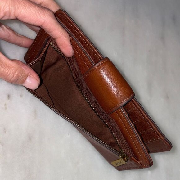 Fossil Wallet Leather Bifold Multi compartment snap zip wallet - Picture 7 of 16